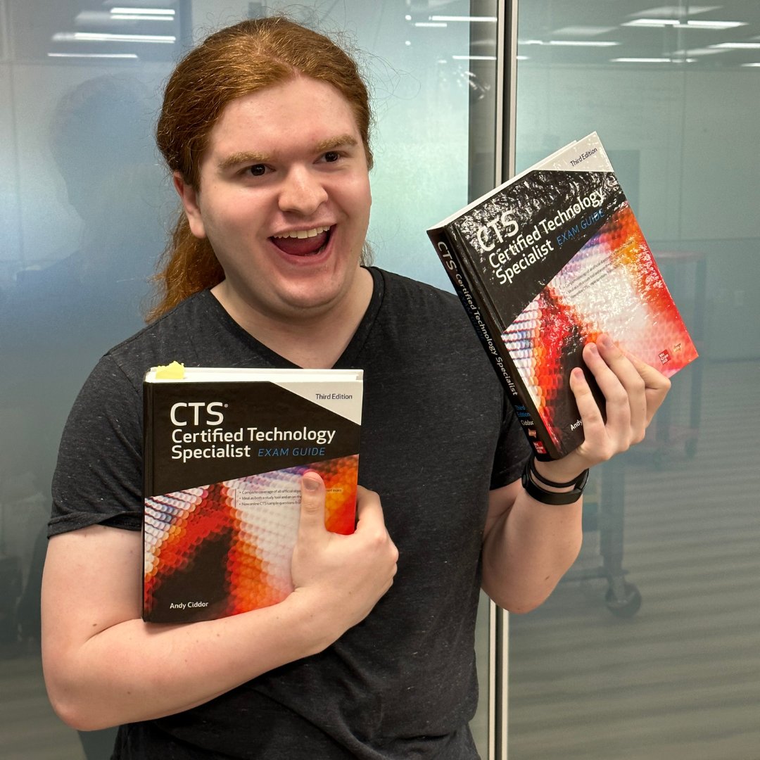 CommLinkCorp's tweet image. Say hello to the latest Certified Technology Specialist (CTS) at CommLink! Congratulations to Ethan Silberman-Baron for passing his @AVIXA CTS exam. We&apos;re so proud of you!

#avixa #cts #technology #avixacts #avtweeps #audiovisual #tech #specialist