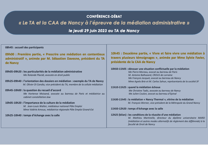 ConstellationL0's tweet photo. [MÉDIATION ADMINISTRATIVE - CONFÉRENCE - DÉBAT - NANCY] 
#savethedate 2/3
Le 29 juin 2023 à 8H45, Conférence suivie d'un débat « Vivre et faire vivre une médiation à travers plusieurs témoignages », animé par la présidente de la Cour Administrative d'Appel de Nancy. https://t.co/fOnGzeSrlW