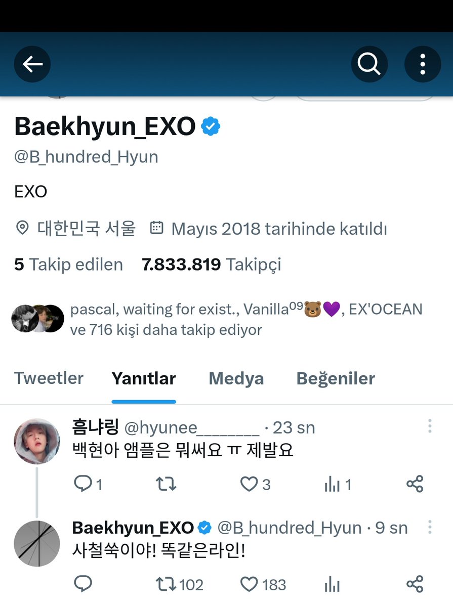 Baekhyun aradan 1 dakika falan geçseydi