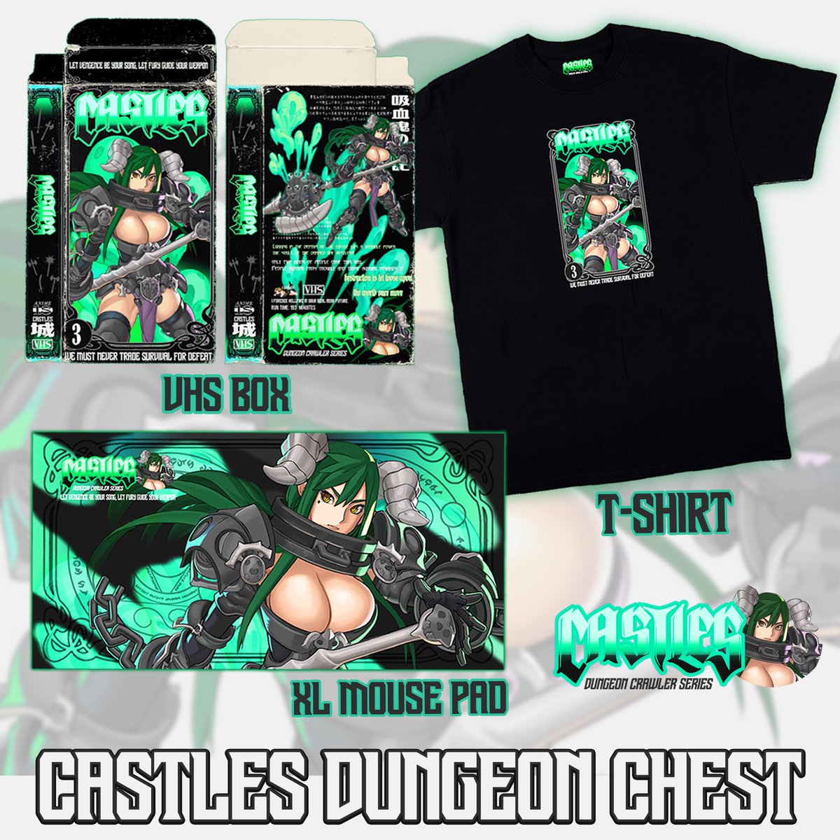 Cxstlez's tweet image. Dungeon Chest will be available on the 25th! Contains 3 items at a discounted price. 

It will be $65, the price of a hoodie for 3 items!