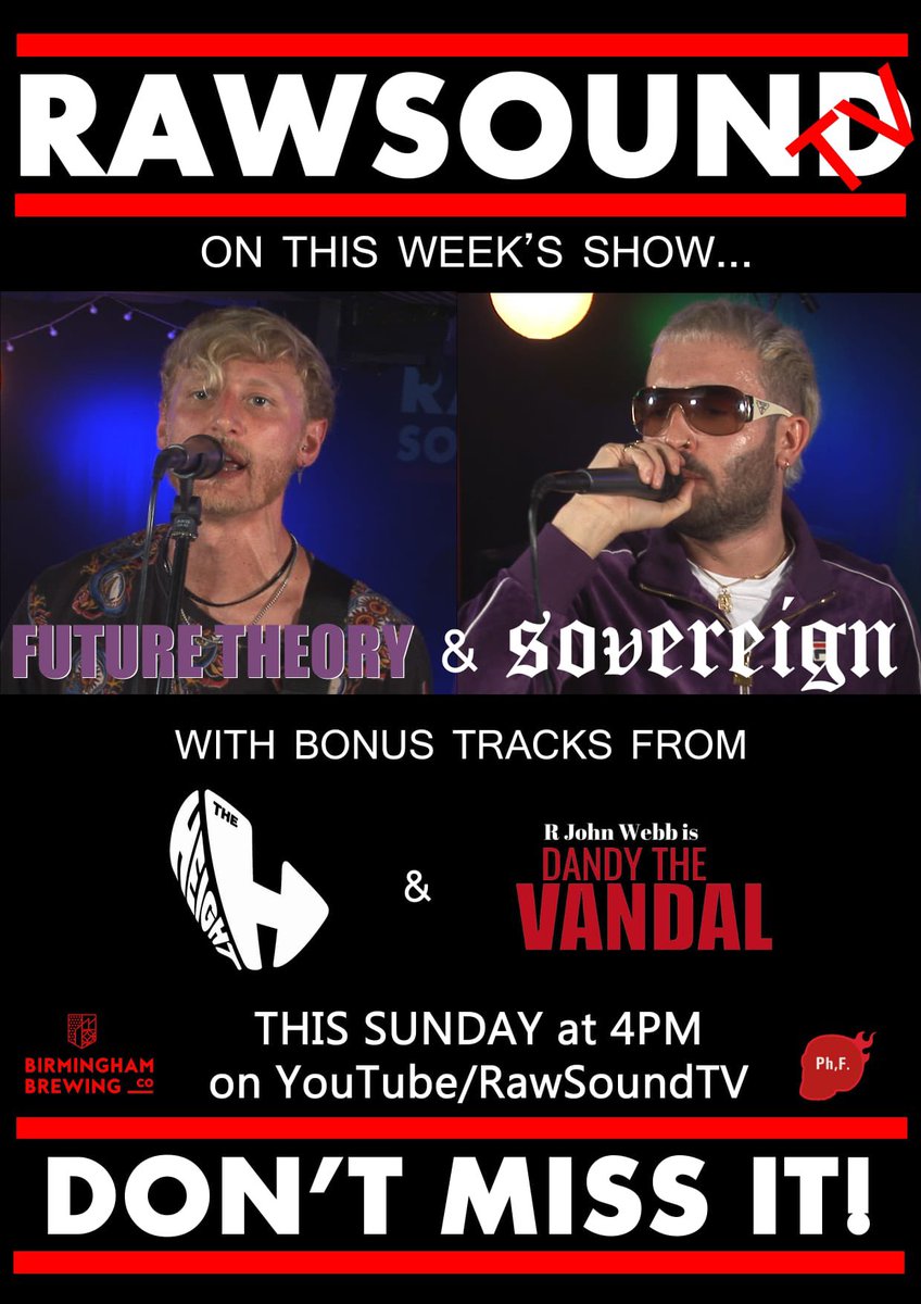 🚨NEW SHOW ALERT🚨Join us SUNDAY at 4pm for a brand new episode of yer favourite new music show! 
Tune in for live &amp; exclusive tracks from #Sovereign (@getthesovsin) &amp; <a href="/FutureTheoryUK/">Future Theory</a> plus bonus tracks from <a href="/TheHeightBand/">The Height</a> &amp; @rjohnwebb 🔥
Don’t Miss It! 👉🏻youtube.com/@RawSoundTV