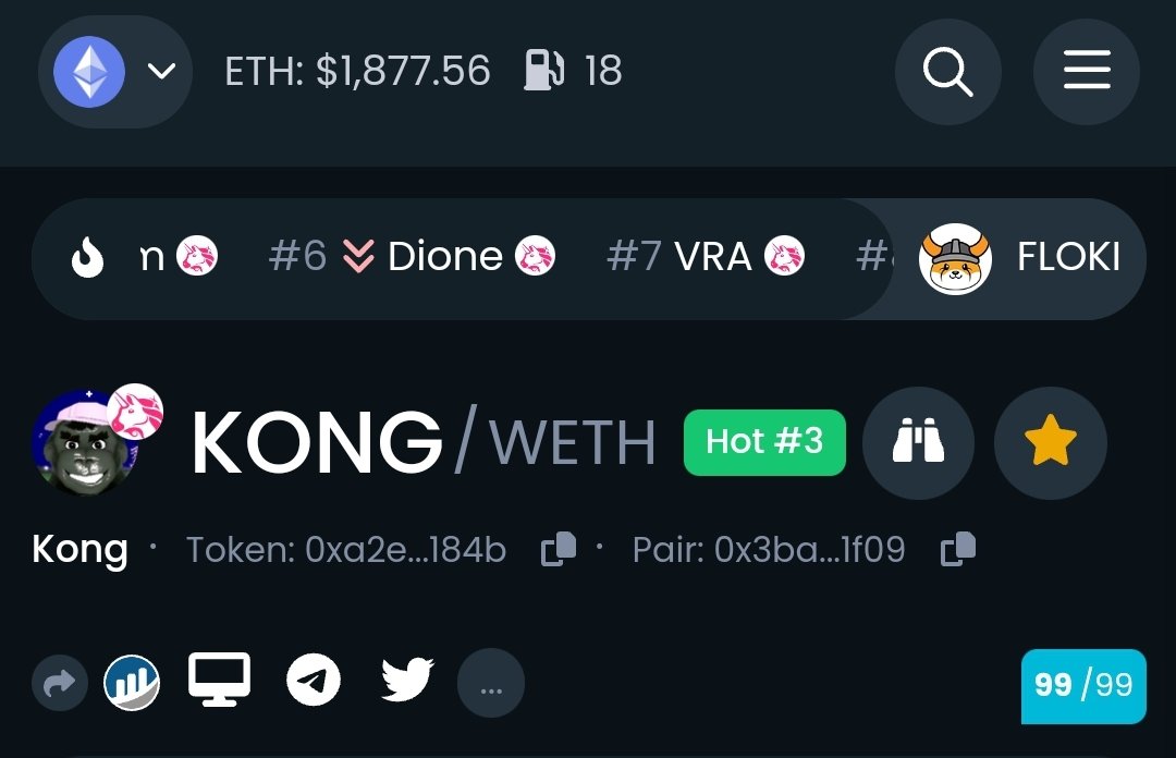 You ever seen a microcap naturally trend so consistently for such a long time? 

I haven't either, and this tells me many are keeping an eye on $KONG

Everything about this screams APE in and HODL for financial freedom🦍🚀

dextools.io/app/en/ether/p…