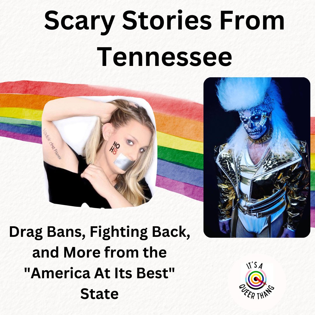 New #ItsAQueerThang Ep! We interview 2 #dragperformers in #Tennessee (home of #dragbans) #HarriScary and #StoryVanNess about doing #drag in the #BibleBelt… plus some drag history, new vocab for both of us, and a whole episode with no mention of kickball!