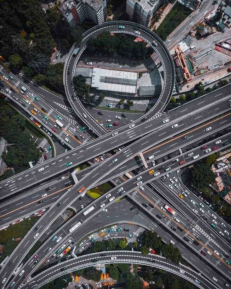 Aerial View of flyover in Guangzhou City, China 🇨🇳