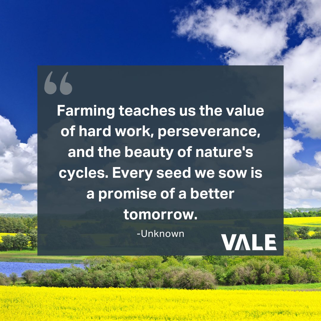 ValeAgriculture's tweet photo. "Farming teaches us the value of hard work, perseverance, and the beauty of nature's cycles. Every seed we sow is a promise of a better tomorrow." -Unknown
#agriculturequotes #agcanada #farmingquotes #farmersofcanada https://t.co/u6lOslii63