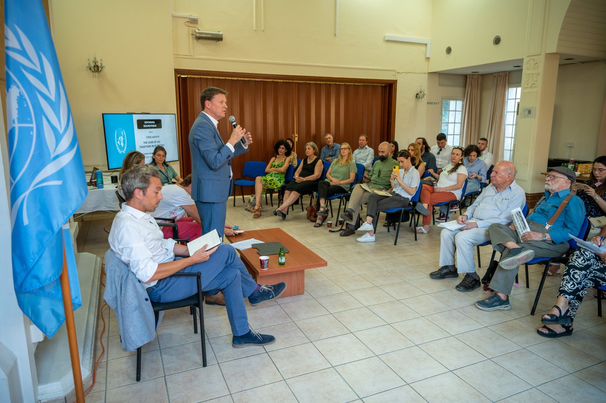 UN_CYPRUS's tweet photo. 📢 "#TheSumOfUs: Together in Purpose!" roundtable took place at LPH today. Top @UN official in #Cyprus, Colin Stewart, and civil society spoke about challenges &amp; opportunities in the political process, fostering collaboration, inclusivity &amp; efforts towards trust-building 🌍🗣️✨🤝 https://t.co/aL7QxwIfFD