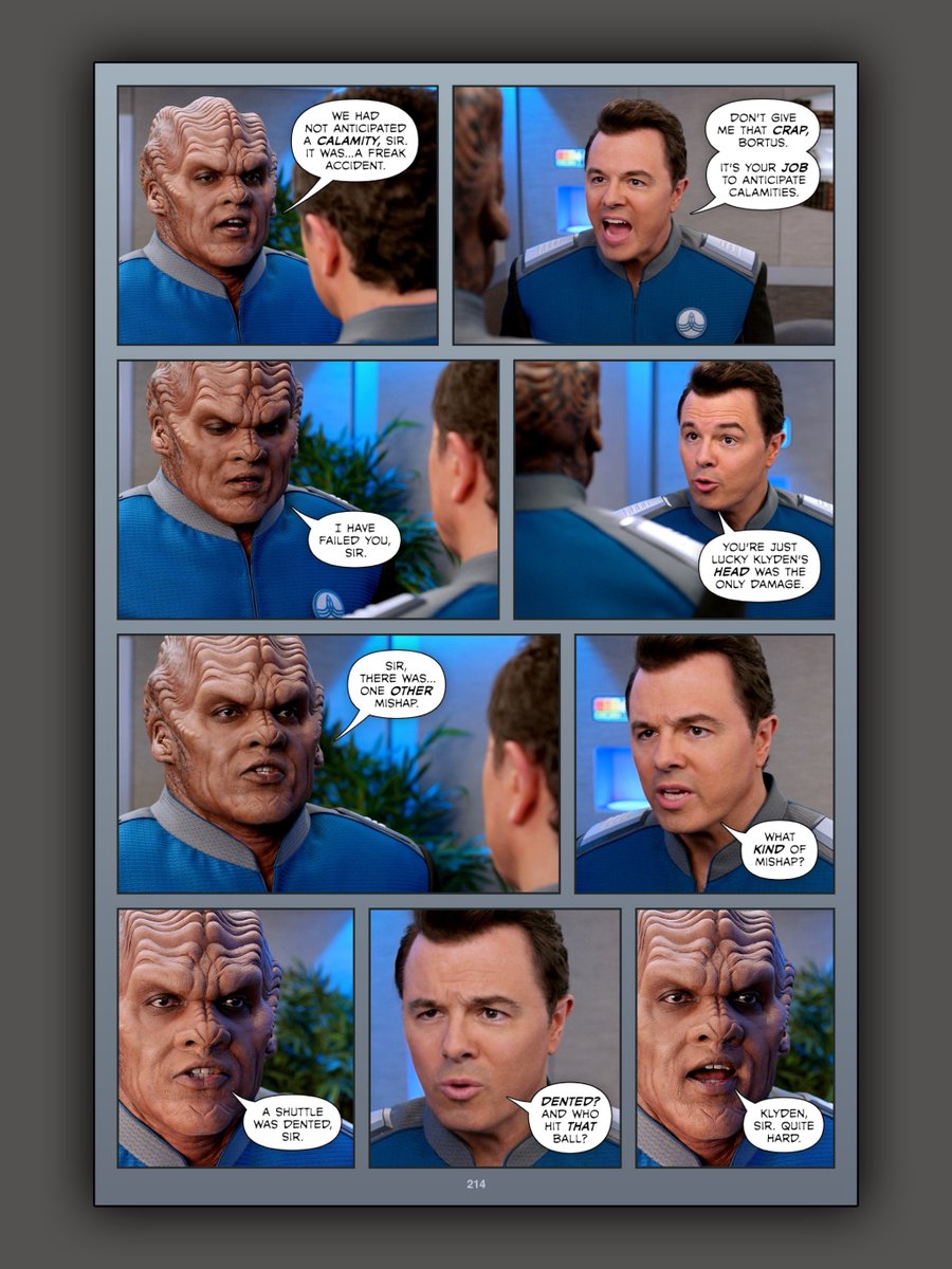 Page 214 of #TheOrvilleInked. Ed learns of the dented shuttle...

Read more: fibblesnork.com/TheOrville/Ink…

#TheOrville #PeterMacon @SethMacFarlane @AdriannePalicki