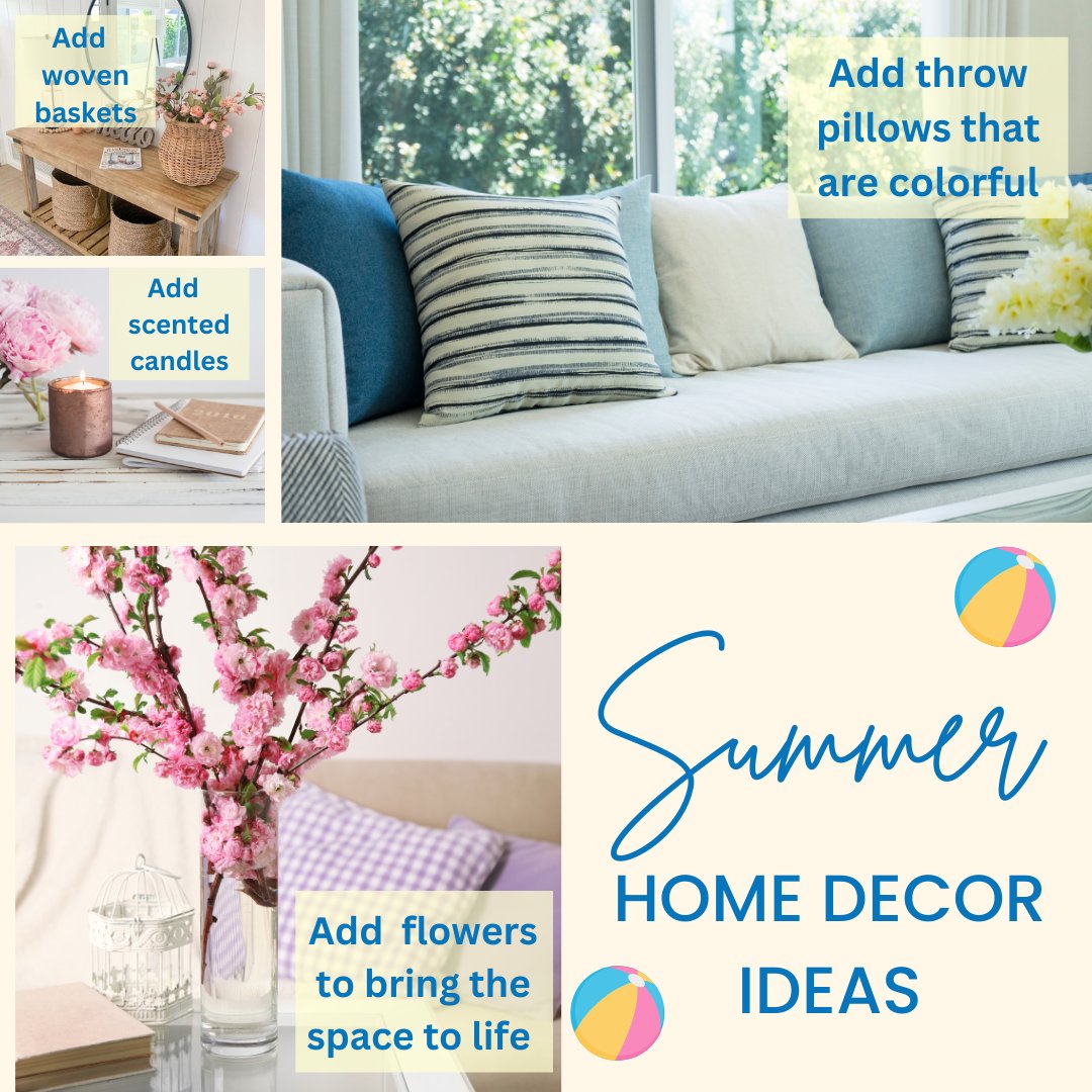 Summer season is officially here! Here are some summer home décor ideas. #ClearPathLending #ClearPath #Lending #Mortgage #Refinance #HomeLoan #VALoan #summer #homedecor #home #decor #ideas