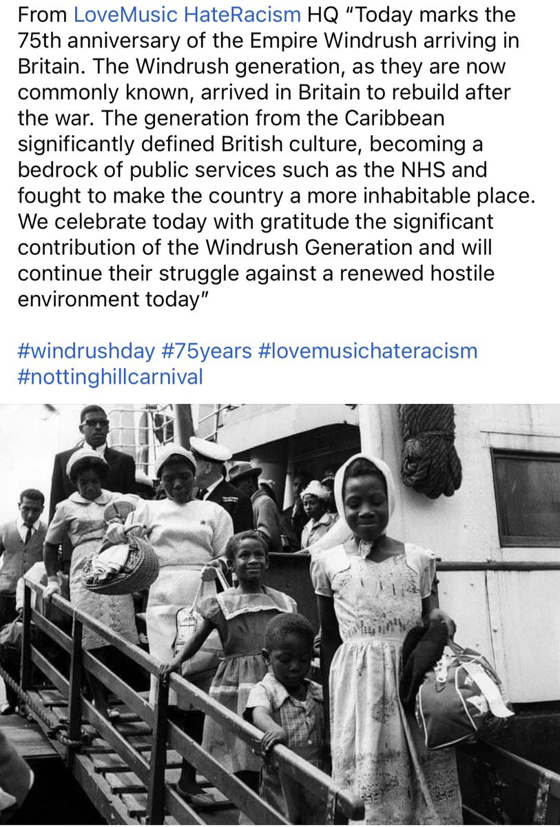 “Today marks the 75th anniversary of the Empire Windrush arriving in Britain. The Windrush generation, as they are now commonly known, arrived in Britain to rebuild after the war. The generation from the Caribbean significantly defined British culture” 

#windrushday #75years