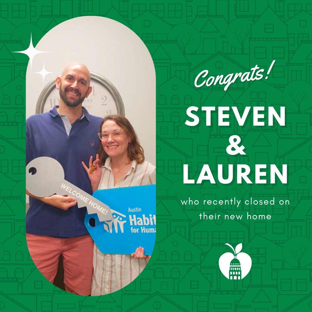 @‌AustinISD congratulates teachers Steven Caplan and Lauren Boone Vienne, who recently closed on their new home at Park at 51st Street. Steven and Lauren started working with @‌AustinHabitat in July 2022 and put over 200 hours of sweat equity into their new home.
#AISDproud