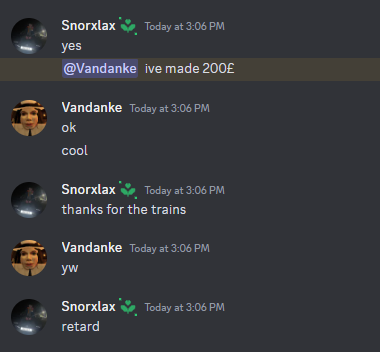 VandankeRBX's tweet photo. ATTENTION: I just had all my trains stolen by a user named "Snorxlax" or "dabboygamer" on discord. He is currently reselling them for around 30 pounds (around 40 USD) a piece as far as I know. Please do not purchase from this user, thank you. https://t.co/lPgyVGDEvB