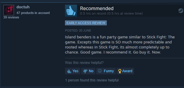 IslandBender's tweet photo. We received a lovely review on our indie game 🥰 

#indiegames #steamreview #GamesMadeInGermany https://t.co/QaFNCm9JcW