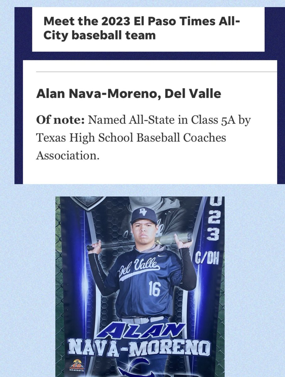 DVBaseball_OFOD's tweet photo. DV⚾️ congratulates Alan Nava on an outstanding year! 2nd Team All-City, 1st Team All-State and District Co-MVP! https://t.co/pzTdoYSGT8