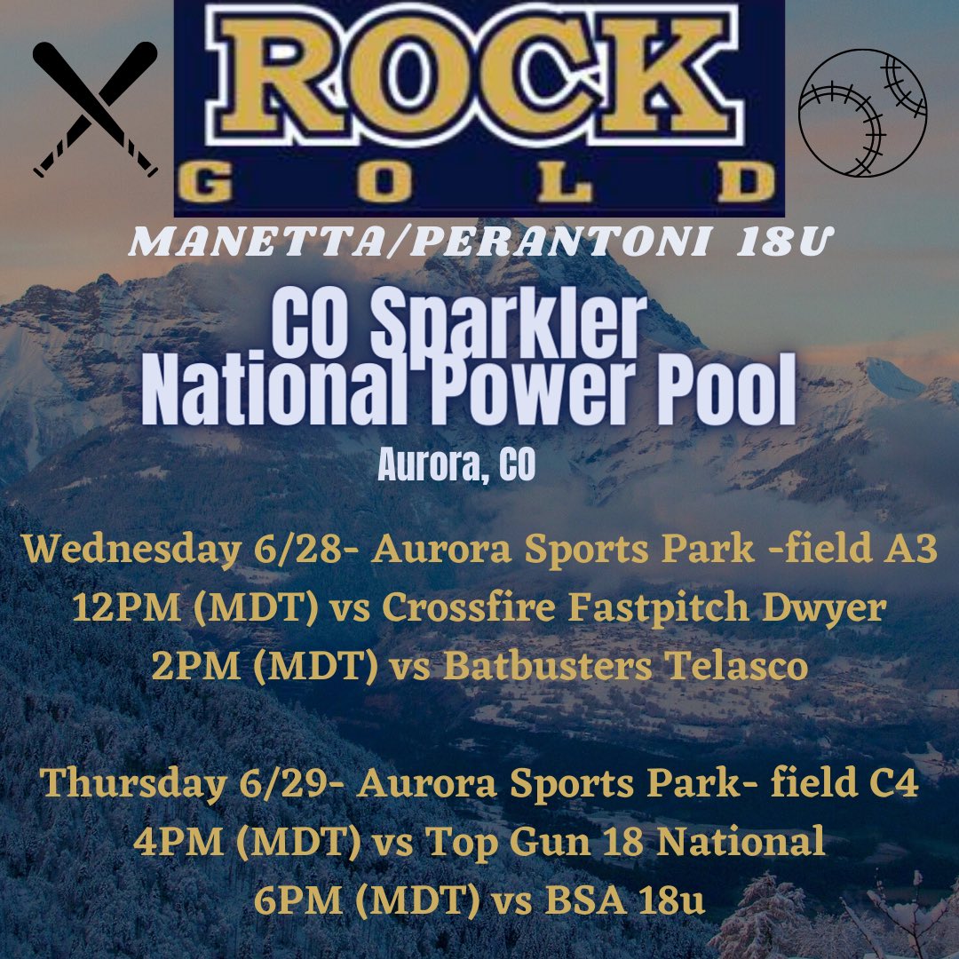 2024Makayla's tweet photo. 🎇🥎🎇🥎🎇🥎🎇🥎🎇🥎🎇
Rock Gold Summer Tour 2023 travels on to the Colorado Sparkler next week!

Check us out as we play in the National Power Pool!
🥎🎇🥎🎇🥎🎇🥎🎇🥎🎇🥎

@RockSBPerantoni 
@RockGoldManetta https://t.co/9CuLdi53jc