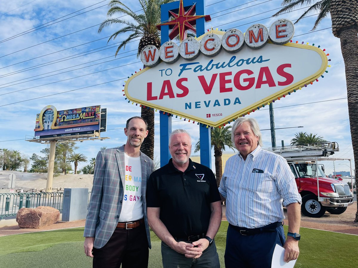 CommishTick's tweet photo. Today, the Las Vegas Welcome Sign turned rainbow colors in honor of LGBTQ+ Pride Month.

The event honored the LGBTQ Center of
Southern Nevada for their 30 years of service in the Valley, and Anetra, the runner-up for season 15 of RuPaul's Drag Race. 🌈 #Pride2023 https://t.co/QobbKJH4Je
