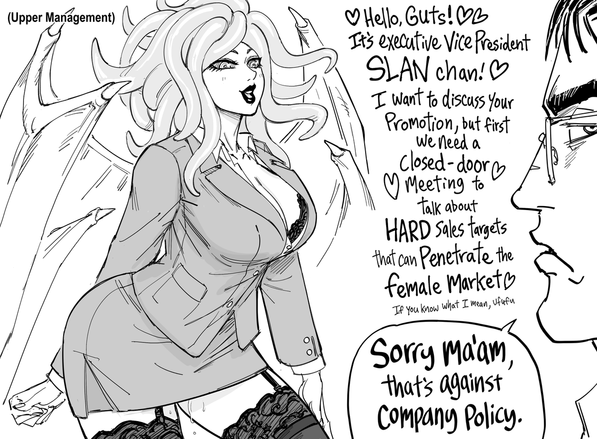 baalbuddy's tweet photo. Patreon request:   Berserk in the Office
(Even imitating 1% of Miura's style immediately makes me overworked and suffering from health issues.) https://t.co/EaRzwMl0AZ