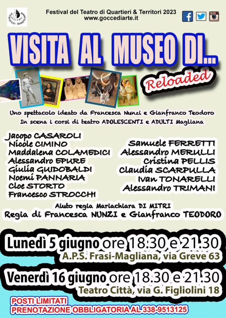GoccediArte's tweet photo. Una visita guidata ad un museo particolare...i gruppi ADOLESCENTI e ADULTI MAGLIANA insieme in un evento unico ed originale!
Una magia dietro l'altra, una sorpresa in ogni stanza! Un'esperienza fantastica per attrici ed attori, spettatori e spettatrici, giovani e meno giovani! https://t.co/uUvLr9DKQi