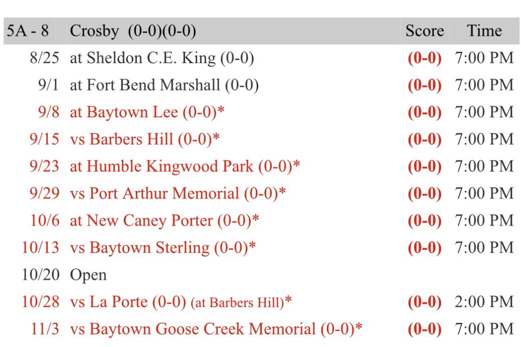 Crosby_CougarFB's tweet photo. 2023 Football Schedule. 🔥 https://t.co/kmSKIHZ5Kk