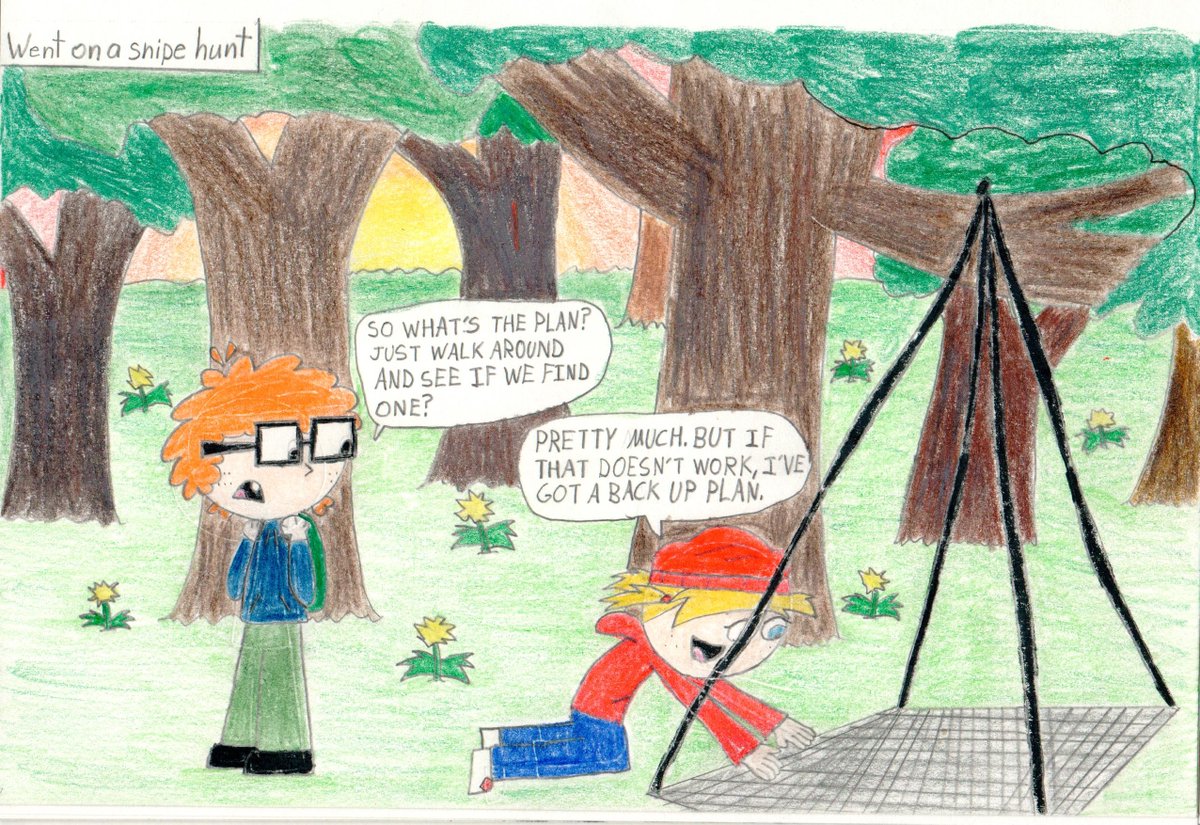 NEVER BEFORE SEEN SKETCH Summer Vacation Sketch 4) Went on a snipe hunt #alexandraadlawan #maddieandalbert #alexandraadlawan_funart #alexandraadlawan_throwbackthursday #MaddieAndAlbert_SummerVacation #childrensbooks #authorillustrator #autismacceptance #drawing #art #sketch