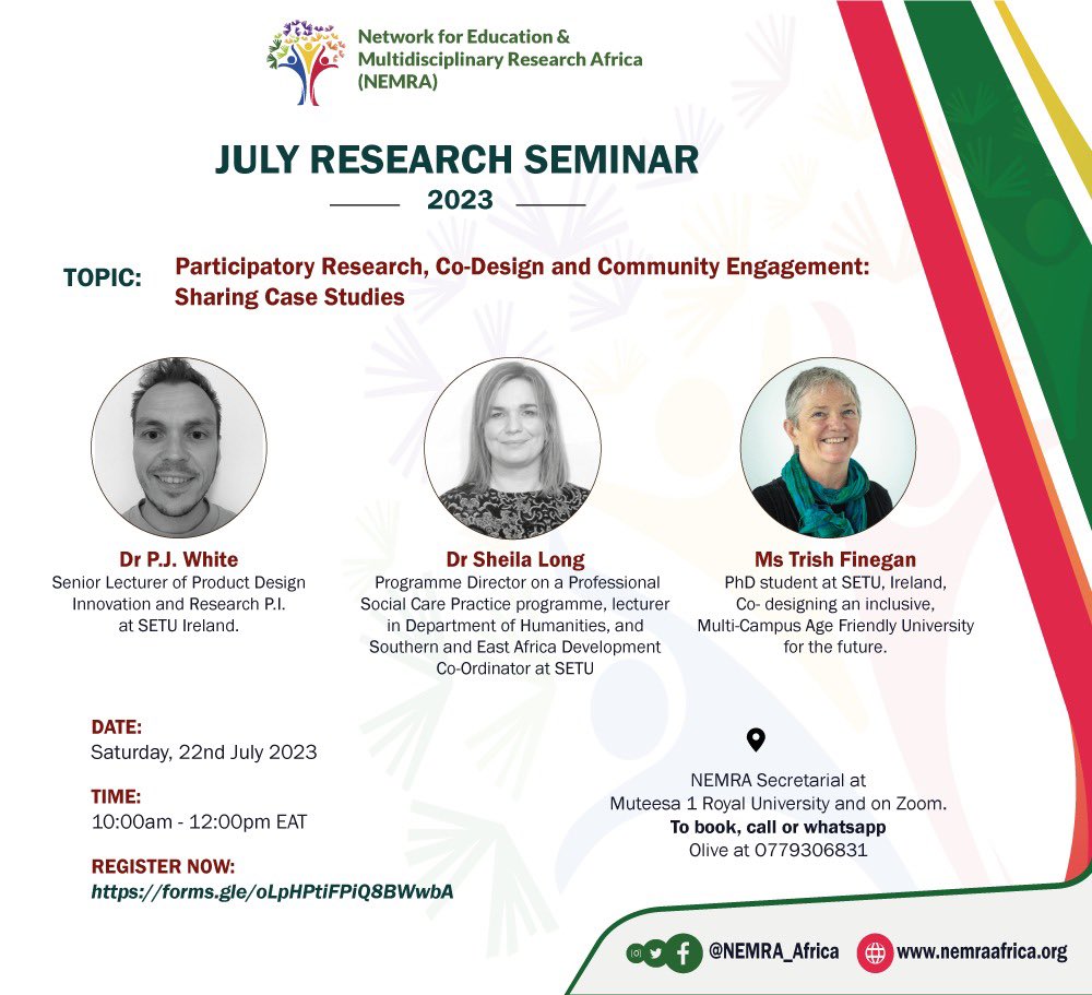 P.J. White (@pjwhitedesign) on Twitter photo Looking forward to presenting this seminar on co-design and participatory research for the Network for Education and Multidisciplinary Research Africa (NEMRA) <a href="/NEMRA_Africa/">Network for E & M Research Africa</a> with my <a href="/SETUIreland/">South East Technological University</a> Research colleagues from Department of Humanities <a href="/DrSheilaLong/">Dr Sheila Long</a> and @trish_finegan Looking forward to presenting this seminar on co-design and participatory research for the Network for Education and Multidisciplinary Research Africa (NEMRA) <a href="/NEMRA_Africa/">Network for E & M Research Africa</a> with my <a href="/SETUIreland/">South East Technological University</a> Research colleagues from Department of Humanities <a href="/DrSheilaLong/">Dr Sheila Long</a> and @trish_finegan