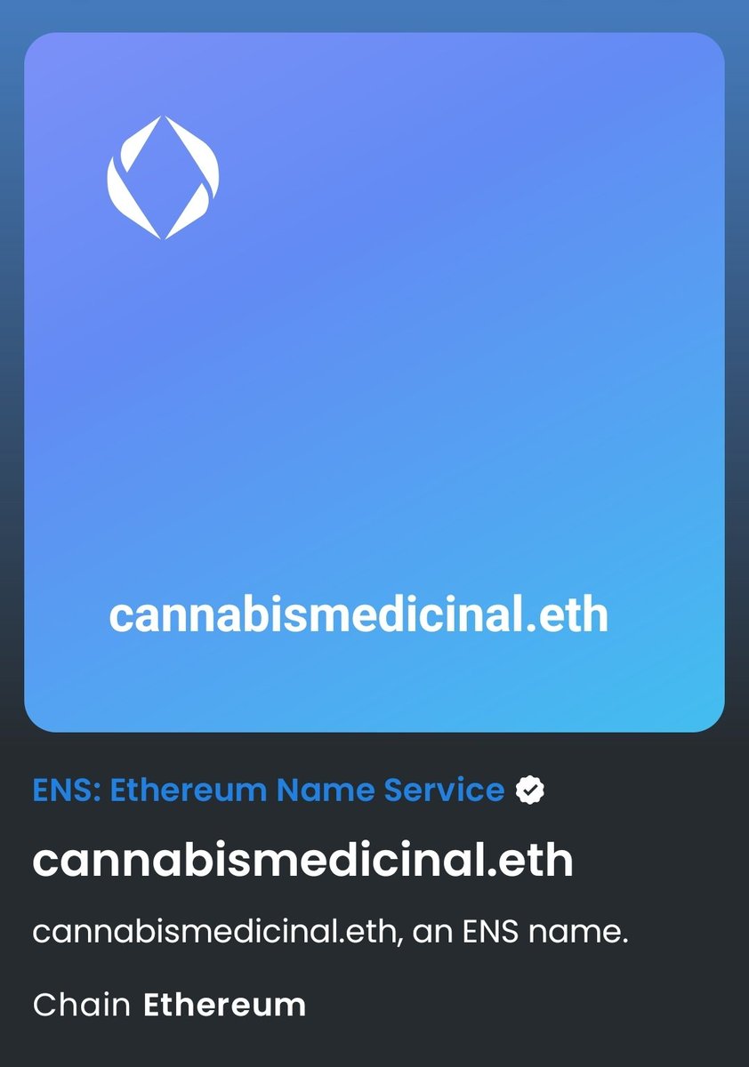 For the culture:
Cannabismedicinal.eth
#WEB3 #ens #Ethereum #ensvision #ensdomain #DomainNameForSale #cannabisculture #cannabis #cannabismedicinal #cbdoil #CBD #thc #Medical