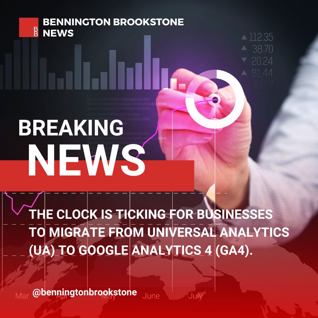 BBStoneSocial's tweet image. Don&apos;t miss the deadline! ⏳ The clock is ticking for businesses to migrate from Universal Analytics (UA) to Google Analytics 4 (GA4). 😱

Bennington Brookstone is here to lend a helping hand.
Get in touch: bit.ly/3p2yNSS 

#GoogleAnalytics4 #MigrationService