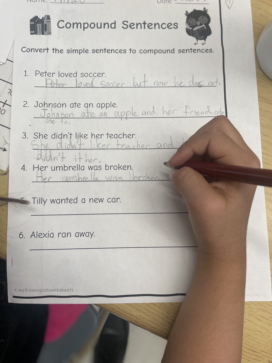 msb_ldsb's tweet photo. We have worked on writing clauses with subject/predicates and are now practicing our next steps to add a variety of conjunctions to create compound sentences ⁦@TheWritingRevol⁩ #syntaxmatters https://t.co/vEAVlPPvNz