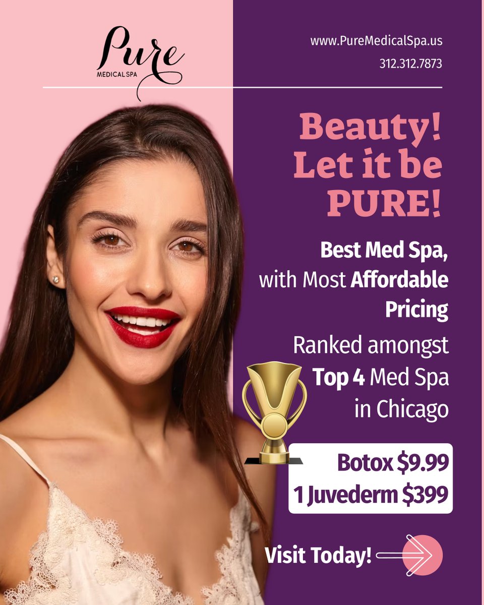 Exciting news! 🎉Pure Medical Spa, with locations in Chicago, Skokie, and Oakbrook, is proud to be recognized among the Top 4 Med Spas by @Allergan. This recognition comes with a commitment to keep serving you with pure and unbeatable beauty treatments.💄💆🏻‍♀️
#PureMedicalSpa #Botox