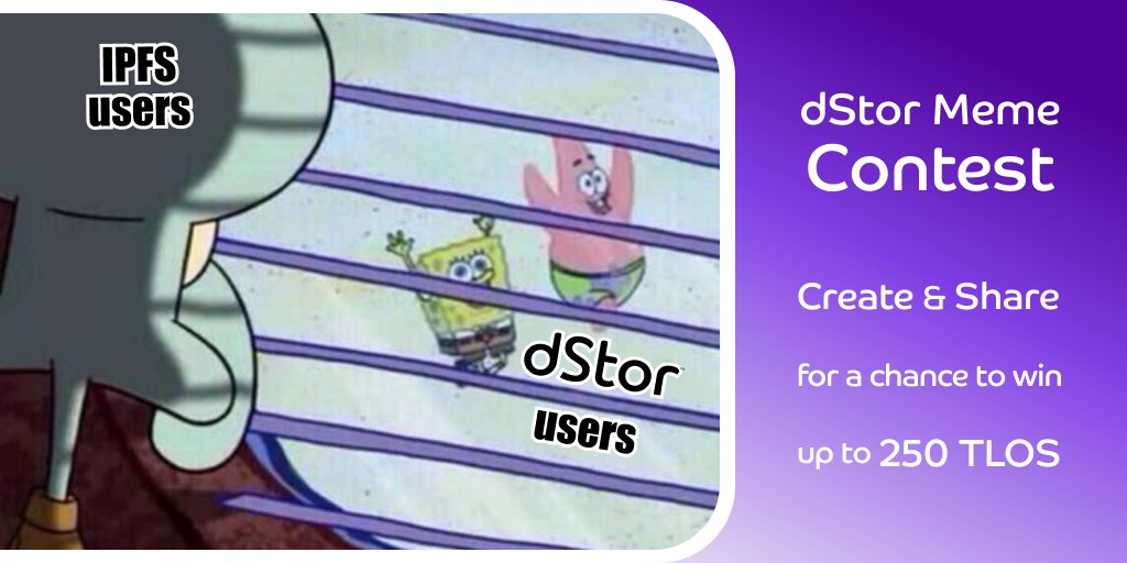 🎁 dStor #Giveaway 🎁

We're running a meme #contest to spread the word about dStor 📣

To enter, post a creative meme about dStor &amp; share it with us using the form below 👇
forms.gle/fTNY6QE9uWsEJF…

Our top picks will receive a $TLOS #airdrop 🪂

Full details 🧵👇