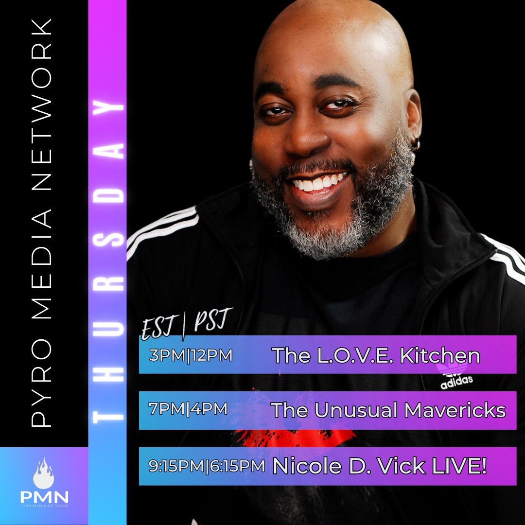 pyromedianet's tweet image. It's Thursday! Check out our lineup!
.
.
.
#ThirstyThursday #StreamingLineup #PyroMediaNetwork #StayEntertained #FridayEve @theloveevents @chefsforseniorslasb @shirrelledey @kwame_speaks @just_dominic_music @nicoledvick @pyromediaproductions @bulletinflightradio