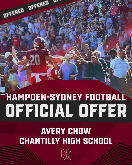 avery_chow's tweet photo. After a great visit with @dilloncostell01 I am very honored and blessed to receive an official offer from Hampden-Sydney college. Go Tigers! https://t.co/cCgnaj5U62