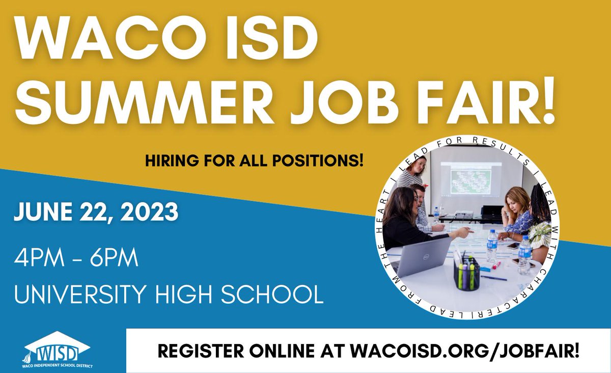 Join our team! Waco ISD is hosting a job fair for all positions TODAY! On-the-spot interviews with a job offer to exceptional candidates with a completed application on file. Apply online; visit wacoisd.org/apply
Pre-register for priority hiring at wacoisd.org/jobfair