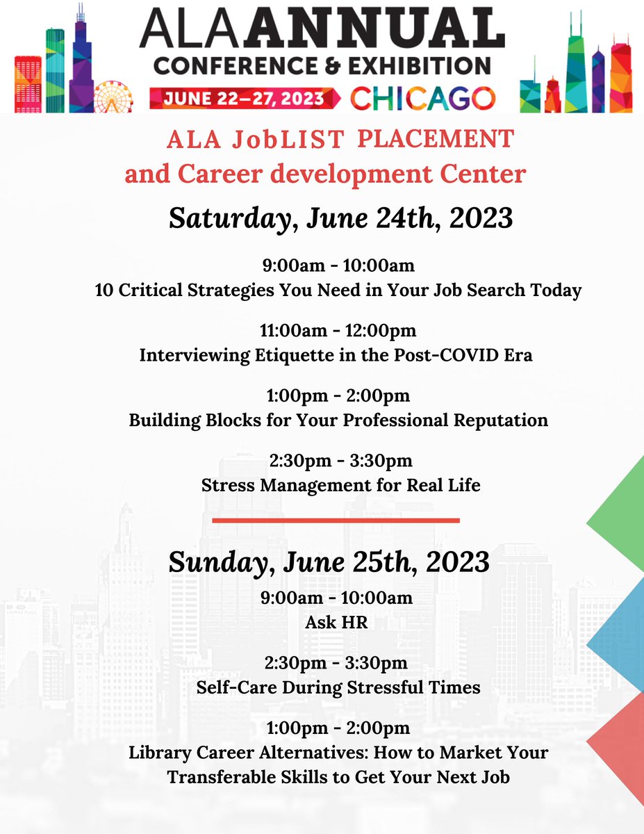 alaplacement's tweet image. We have a fantastic lineup for you at the ALA JobLIST Placement Center at #ALAAC23. We hope to see you there! Conference Registration is NOT required to attend. The Placement Center is located in McCormick Place West – Level 3 – Halls F1 &amp;amp; F2
 #ALAAC23PLACEMENT