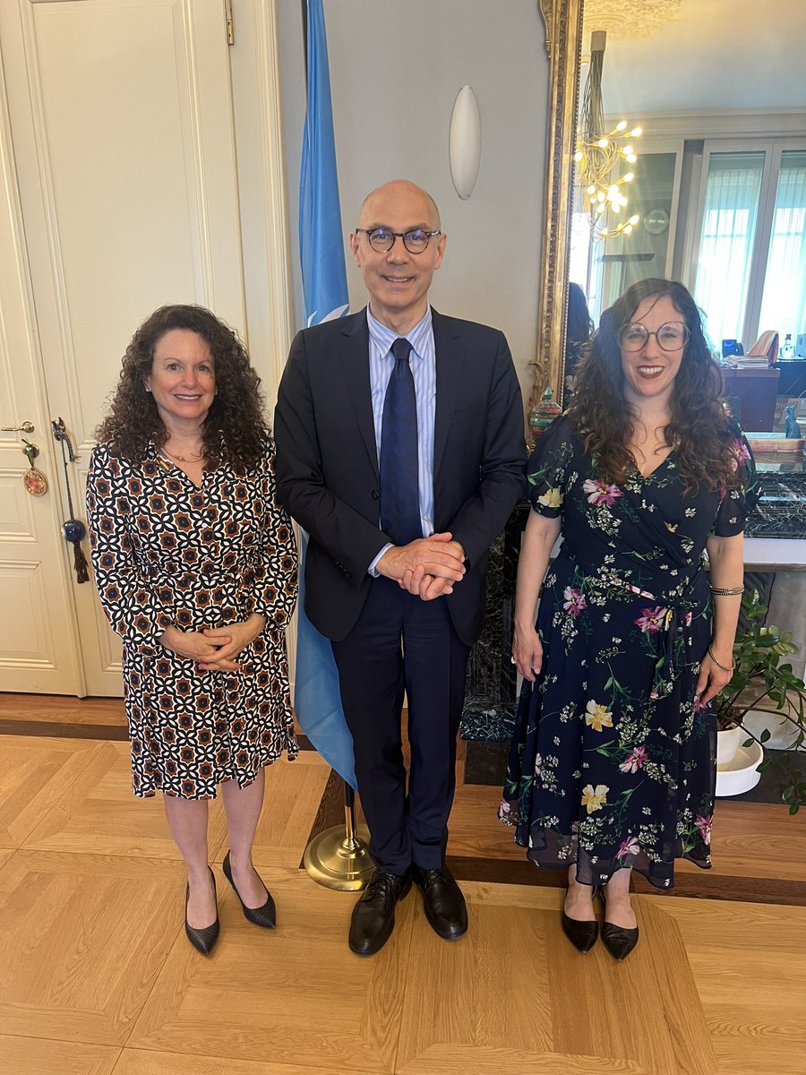 USAmbHRC's tweet photo. It's always a pleasure meeting with High Commissioner @volker_turk. Special Envoy Jessica Stern and I had a productive discussion on pushing forward on pivotal #HumanRights issues. Together, we are committed to driving progress and equality. #HRC53 #ProgressThroughPartnership https://t.co/gA22UofDgU