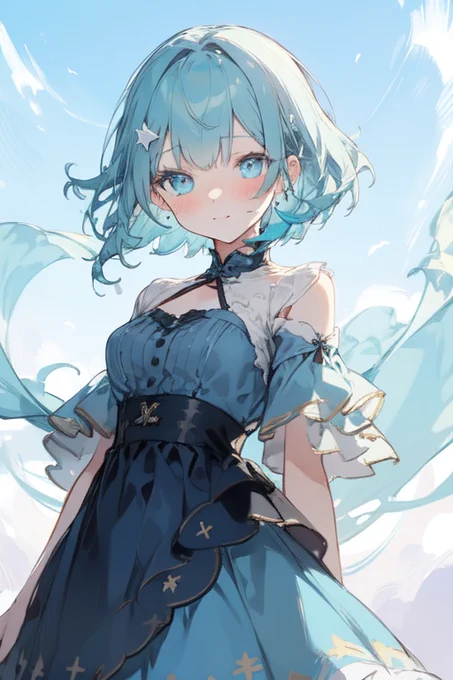 青の軍服ワンピース風(ショートヘア)02 #AIArtworks