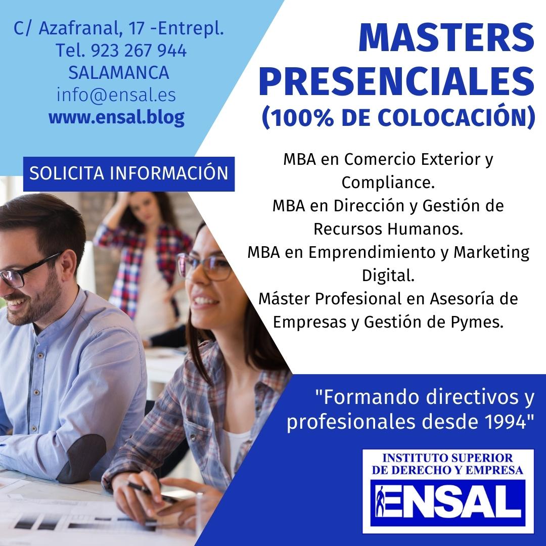 🔵 MASTERS (100% de colocación) 🏛️ En ENSAL desde 1994 desarrollamos los programas masters más demandados por las empresas y con mayor salida laboral: Programas MBA con diversas especialidades y Masters Profesionales 🎓
➡️ 923 26 79 44 | info@ensal.es | ensal.blog
