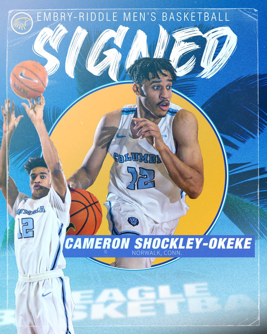 Embry-Riddle Men's Basketball (@eraumbasketball) on Twitter photo Pumped to add <a href="/cshocks15/">Cam Shockley-Okeke</a> to the 🦅🏀 program! A transfer from Columbia, Shockley-Okeke is a 6-6, 195 lb. three-man out of Norwalk, Connecticut.
#GoERAU #StudentPersonPlayer Pumped to add <a href="/cshocks15/">Cam Shockley-Okeke</a> to the 🦅🏀 program! A transfer from Columbia, Shockley-Okeke is a 6-6, 195 lb. three-man out of Norwalk, Connecticut.
#GoERAU #StudentPersonPlayer