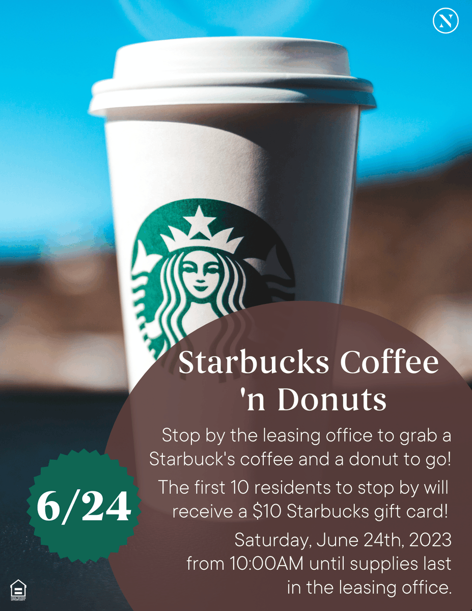 RivStoneRanch's tweet photo. The River Stone Ranch Starbucks Coffee &amp; Donuts Grab n' GO!
Saturday, June 24th starting at 10 AM!

#WeLoveOurResidents #Lovewhereyoulive #Austin #ATX #LuxuryRentals #GrabandGO #Community #Starbucks #ApartmentLiving #Riverstoneranch https://t.co/cJ97xDKJqm
