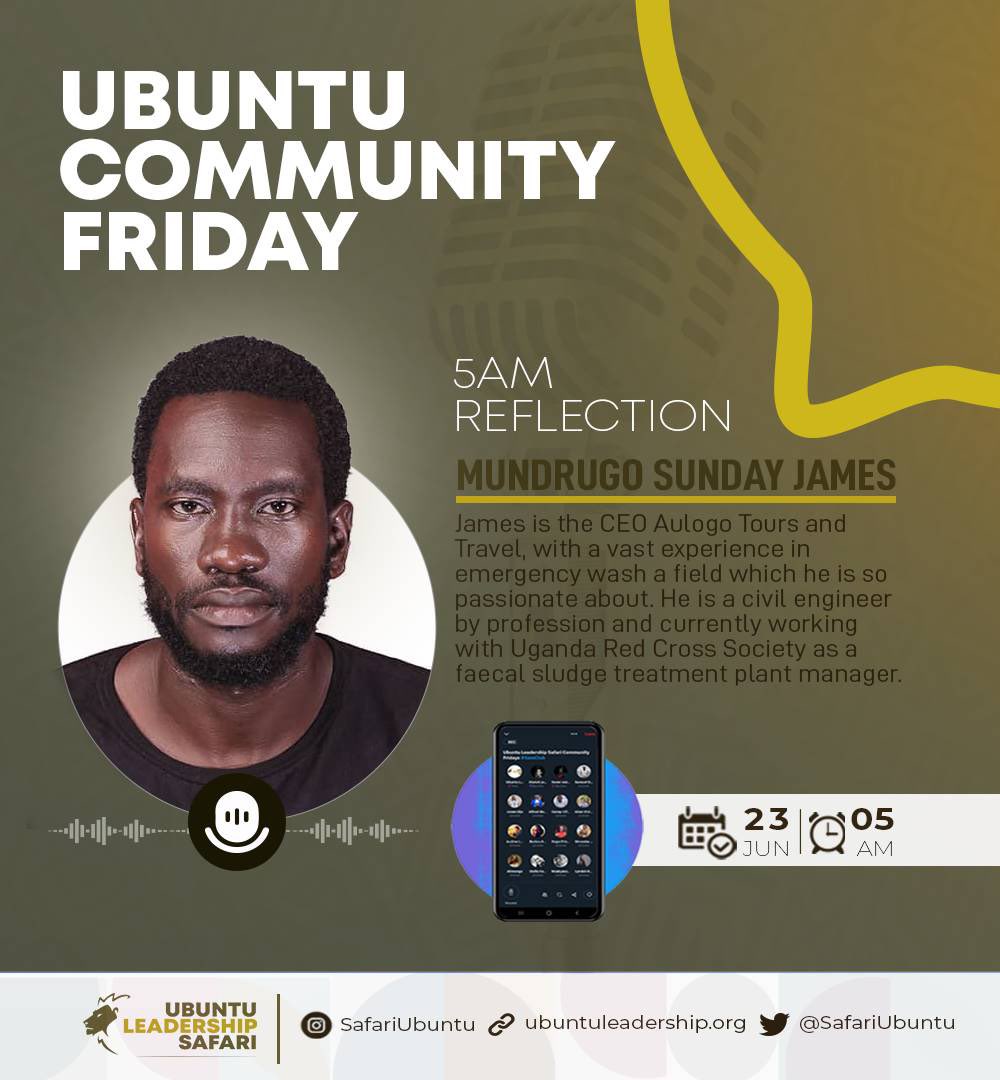 MuyaakaAlfred's tweet image. Engineer @mundrugo , the C.E.O of @AulogoT , my ob, friend and generous client in whom I am well pleased will be reflecting with the @SafariUbuntu community on the #UbuntuLeadershipSafari community Friday #5amClub reflections. Don’t miss out to listen to him.