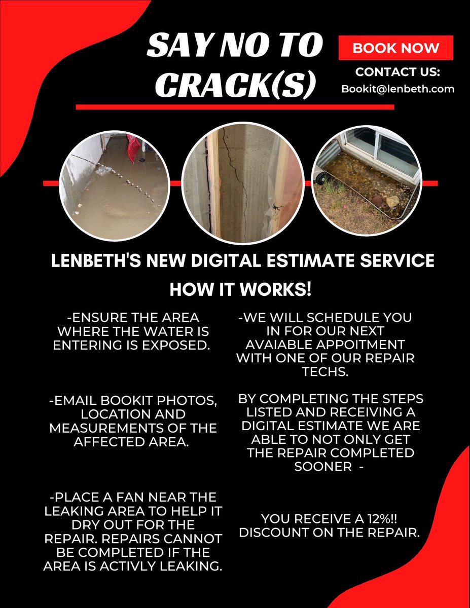 LenbethEdmonton's tweet photo. UNWANTED H2O IN YOUR BASEMENT??
Lenbeth is now offering digital repair estimates! 
#edm #yeg #edmonton #repairs #construction https://t.co/83Kf033xeE