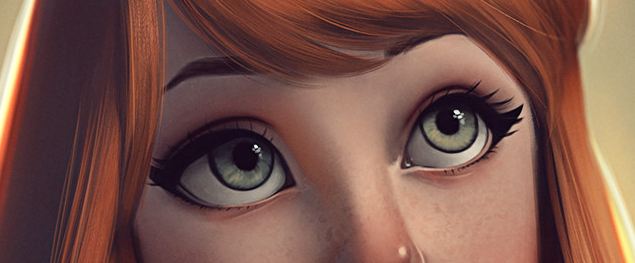 1girl solo green eyes close-up eyelashes freckles bangs  illustration images