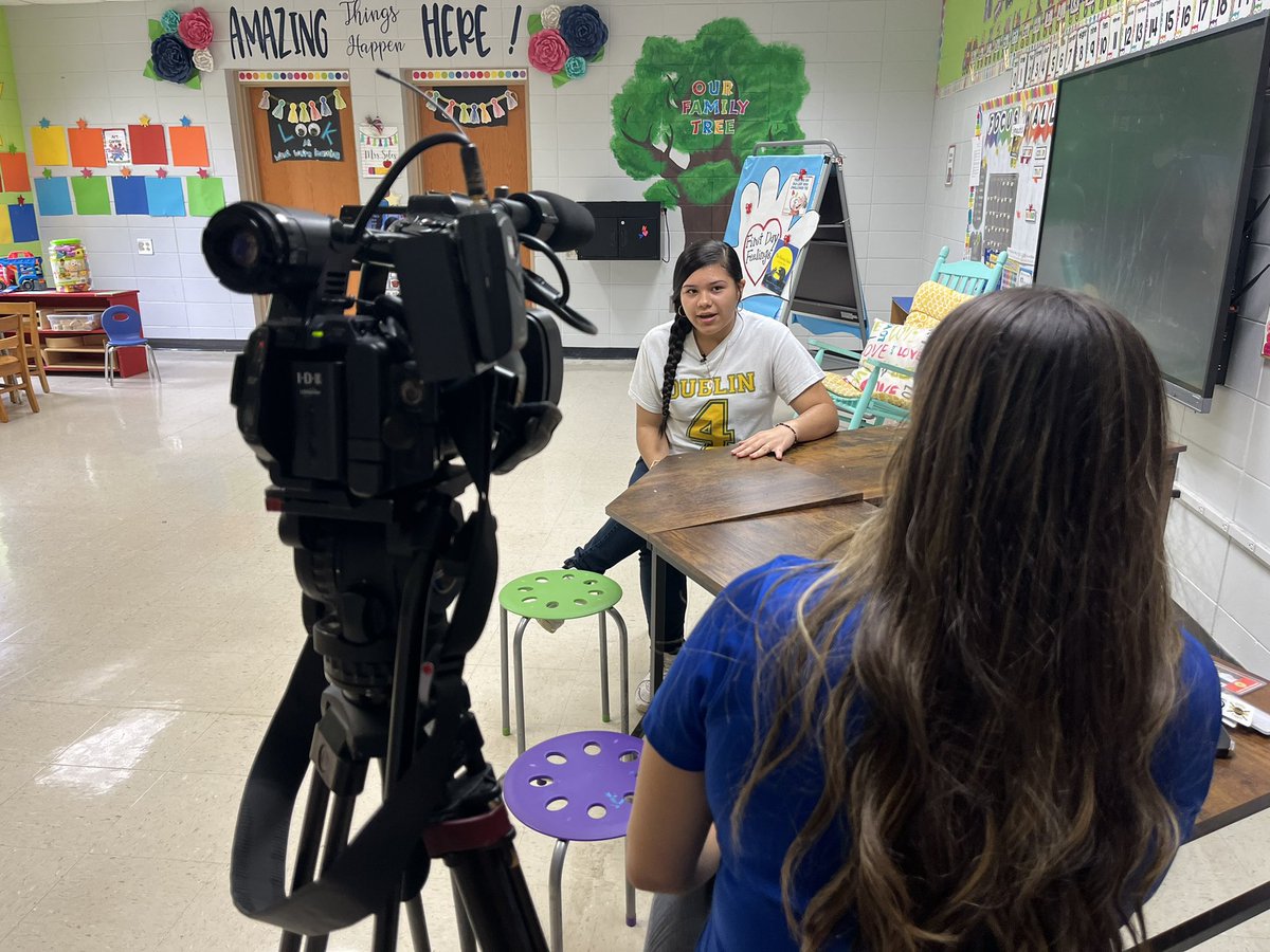 The things #SchoolPR Pros do! 😂 An AWESOME reporter was interviewing a HSer who passed her Teaching as a Profession assessment, and, of course, the classroom she taught in had been cleaned out for summer maintenance. So, guess who just created a makeshift spot for interviews?