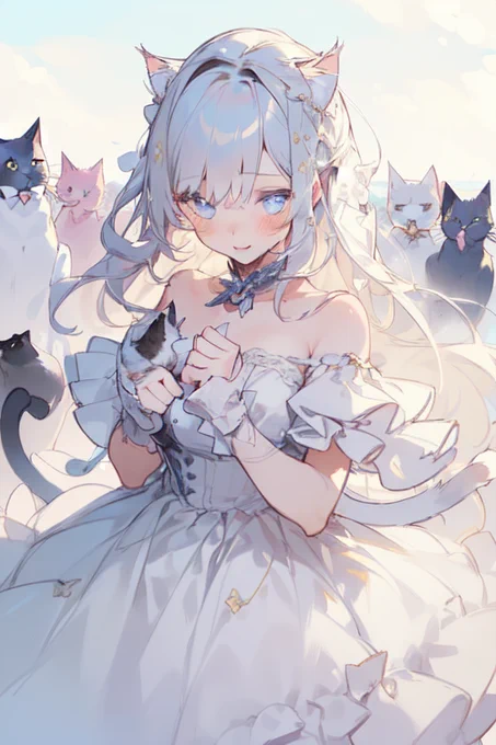 少女とたくさんの猫03 #AIイラスト