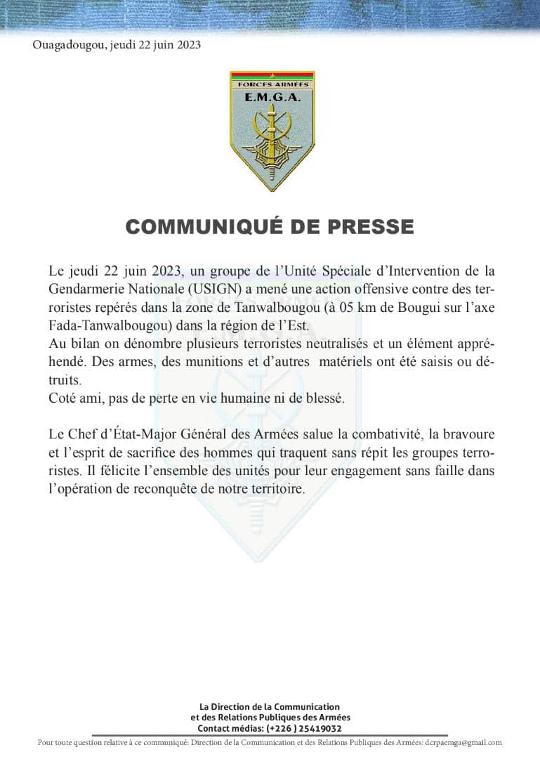 Serginos_kab's tweet photo. #Burkina Reconquête du territoire : L'unité d'intervention de la gendarmerie Nationale #USIGN a lancé une offensive à #Tanwalbougou dans la région de l'est. Bilan : plusieurs terroristes neutralisés dont un capturé. Aucune perte en vie humaine ni de blessé côté ami. https://t.co/seB3NO4we5
