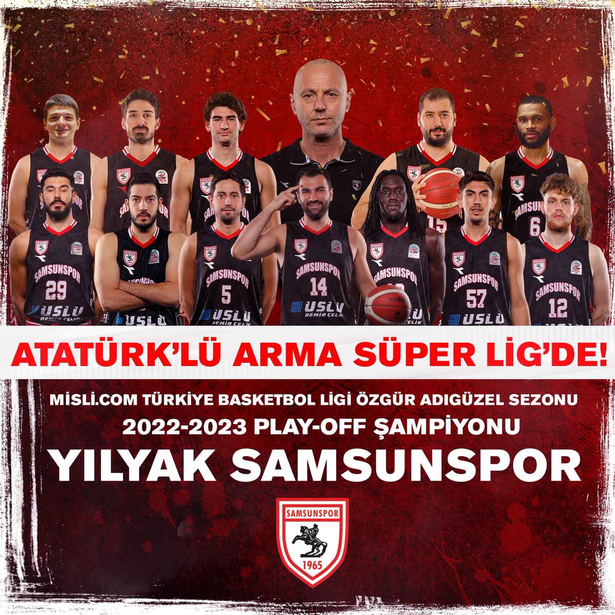 Samsunsporkulup's tweet photo. ATATÜRK'LÜ ARMA SÜPER LİG'DE!

https://t.co/5H5p8603KA Türkiye Basketbol Ligi Özgür Adıgüzel Sezonu 2022-2023 Play-Off Şampiyonu YILYAK SAMSUNSPOR!

Bu başarıda emeği geçen Büyük Samsunspor Taraftarına ve şehrimizin tüm paydaşlarına çok teşekkür ederiz. https://t.co/ynp5eRsqQ9