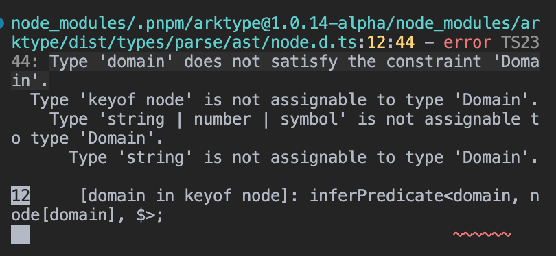 JackSteamDev's tweet photo. @arktypeio I'm getting a TS2344 error with `arktype` and TS@5.0.3. Any suggestions? https://t.co/r5CTyJ42U3
