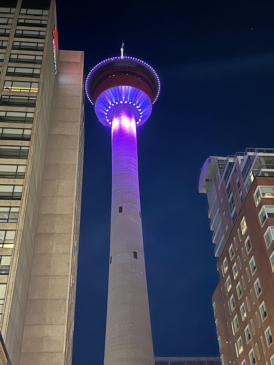 Thank you so much <a href="/TourismCalgary/">Tourism Calgary</a> <a href="/TheCalgaryTower/">Calgary Tower</a> for lighting up the tower last night with #CdnOrthoAssoc colours for our #COAMeeting participants! 🫶🏼💜

What an incredible welcome from the city of Calgary!