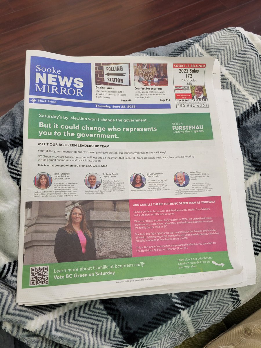 TeamCurrieESC's tweet photo. Good morning Sooke! Pick up your copy of the @SookeNews and learn more about @CCurrieadvocate and the @BCGreens before final voting day on Saturday! #sookebc #bcpoli #yyjpoli #bcbyelection #langfordbc https://t.co/xUPomQbfXh