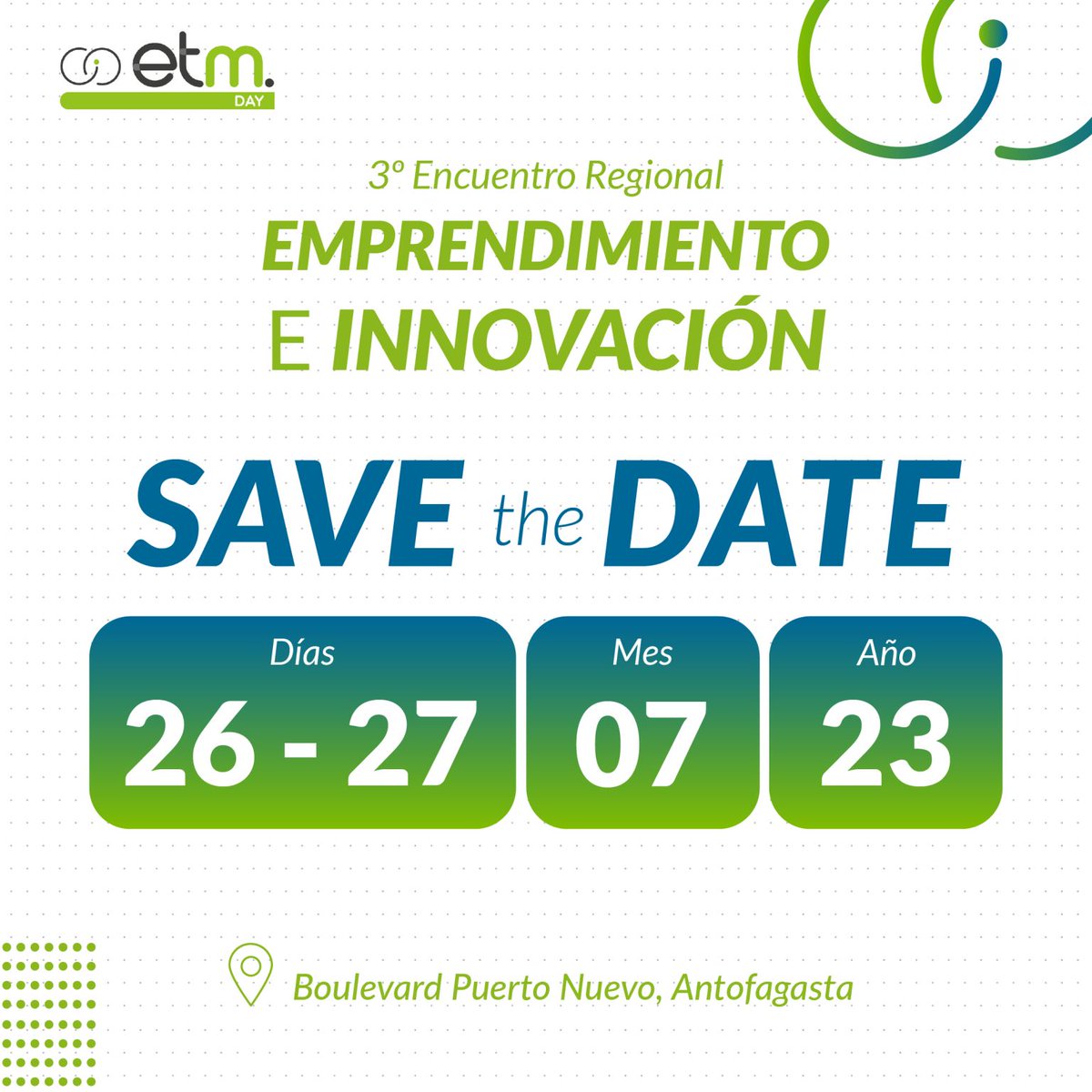 ¡Atención emprendedores de la Región de Antofagasta!

Súmate al #EtMDay2023, la oportunidad perfecta para hacer crecer tus negocios y conectarte con líderes comerciales. Prepárate para 2 días llenos de aprendizaje e inspiración.