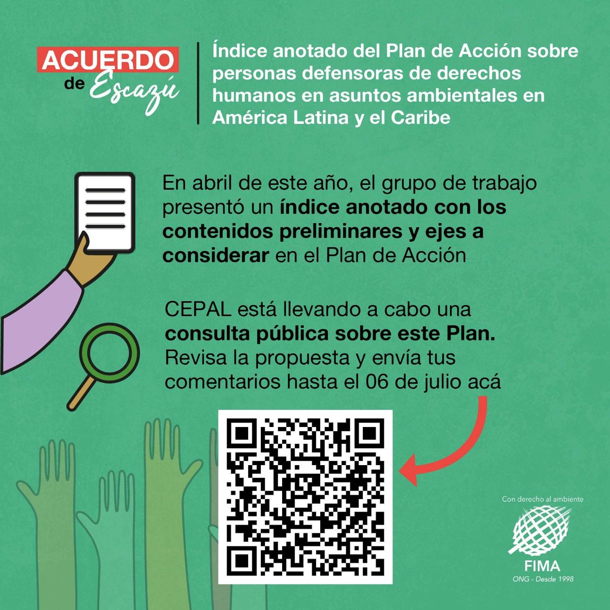 #AcuerdoDeEscazú 👉 Desde la <a href="/cepal_onu/">CEPAL</a> han abierto un proceso de consulta pública para comentar y opinar sobre el Plan de Acción de defensores ambientales ¿Quieres participar?

✍ Ingresa a cepal.org/es/notas/consu…

¡Abierto hasta el 6 de julio📅!